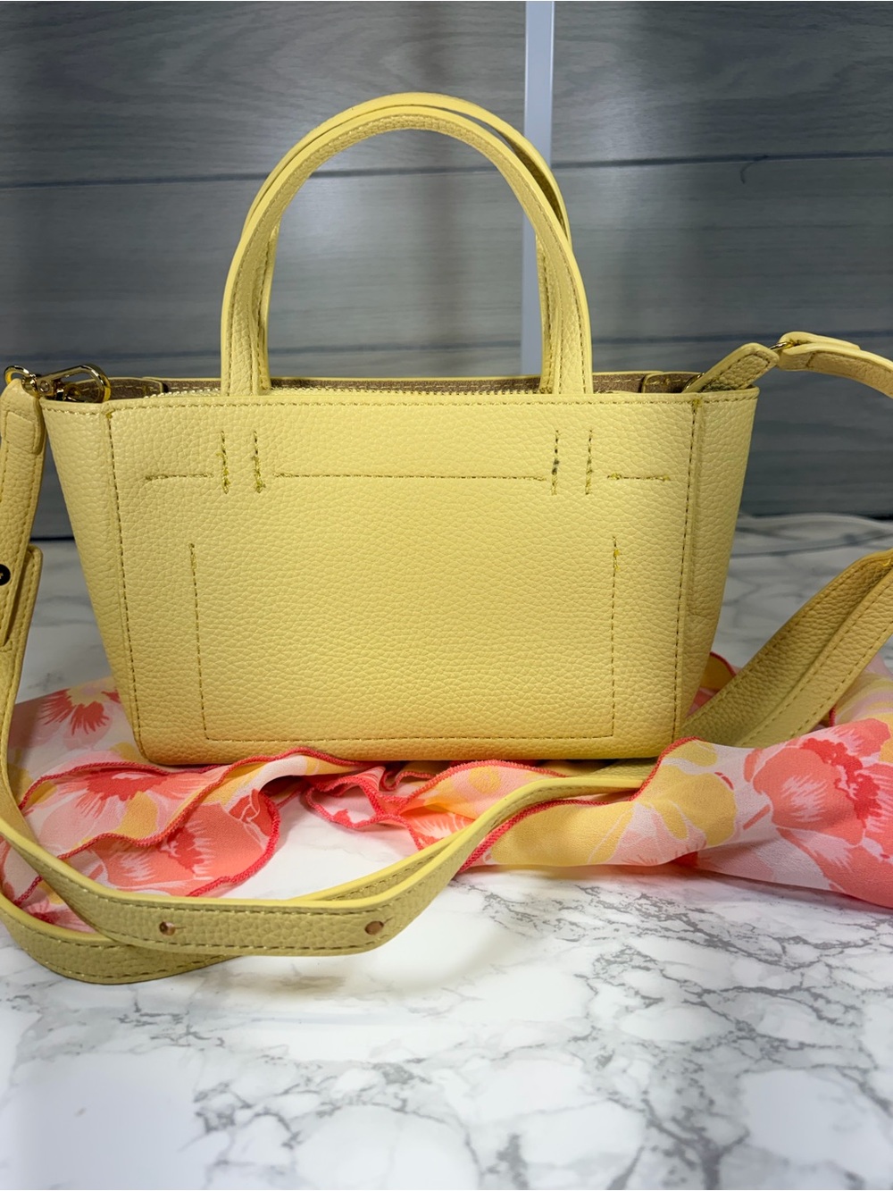 Yellow Leather Mini Tote Bag with Removable Strap